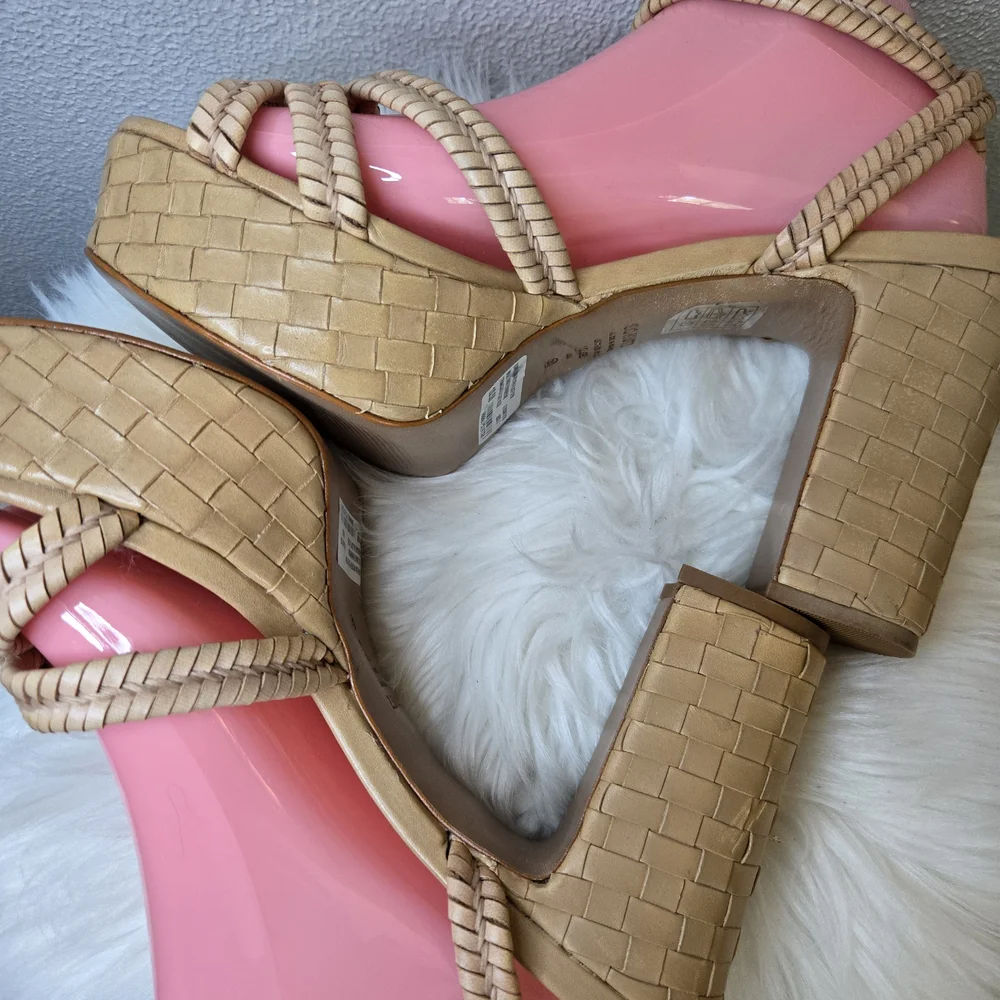 SCHUTZ Tan Braided Leather Platform Sandal